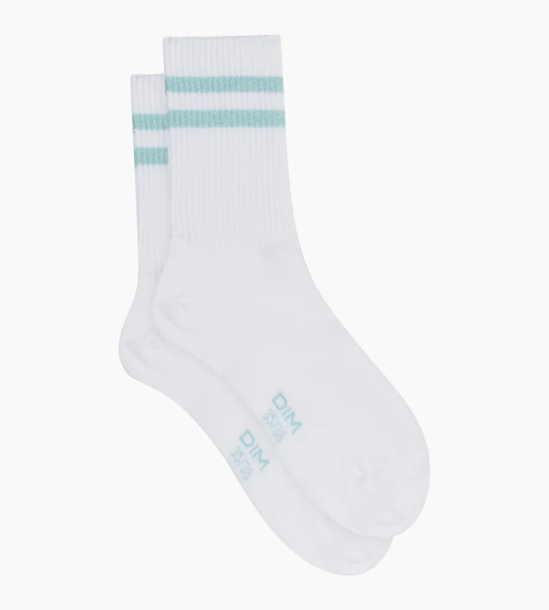 Socken aus gerippter Baumwolle Weiß und Lurex Blau Dim Mode