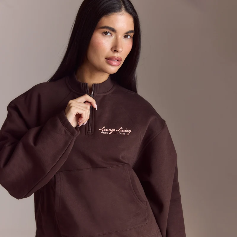 Lounge Living Quarter-Zip Jumper - Chocolate