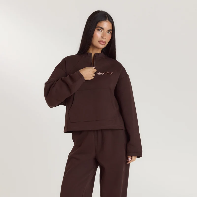 Lounge Living Quarter-Zip Jumper - Chocolate