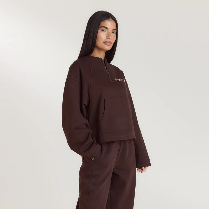 Lounge Living Quarter-Zip Jumper - Chocolate