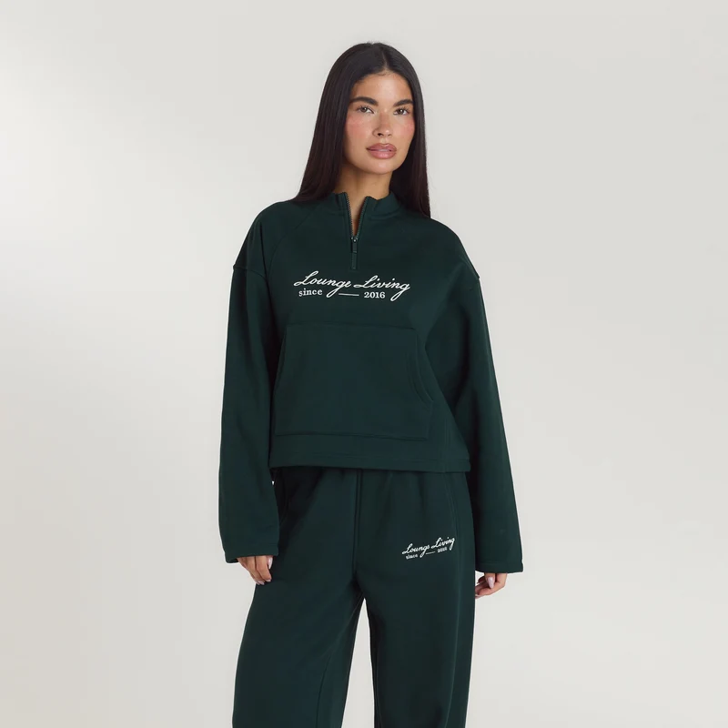 Lounge Living Quarter-Zip Jumper - Forest Green