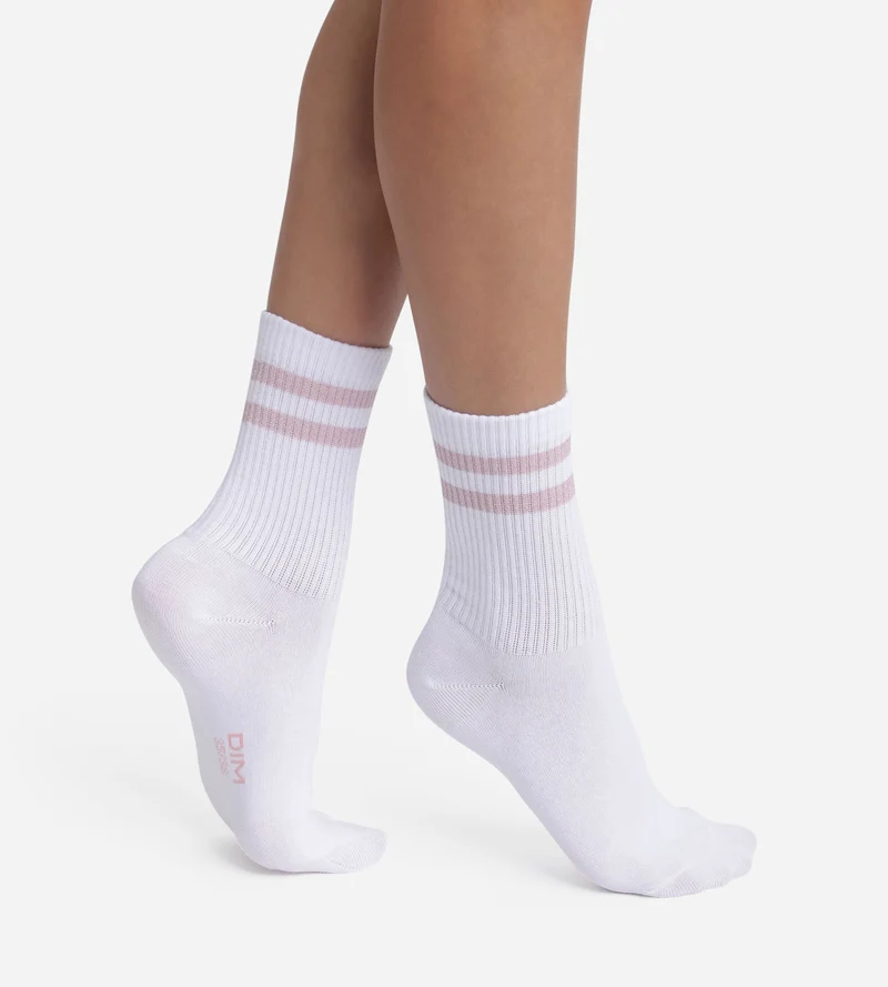 Socken aus gerippter Baumwolle Weiß und Lurex Rosa Dim Mode