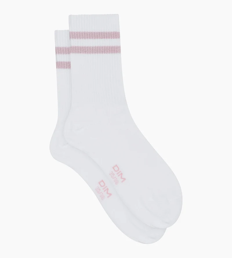 Socken aus gerippter Baumwolle Weiß und Lurex Rosa Dim Mode