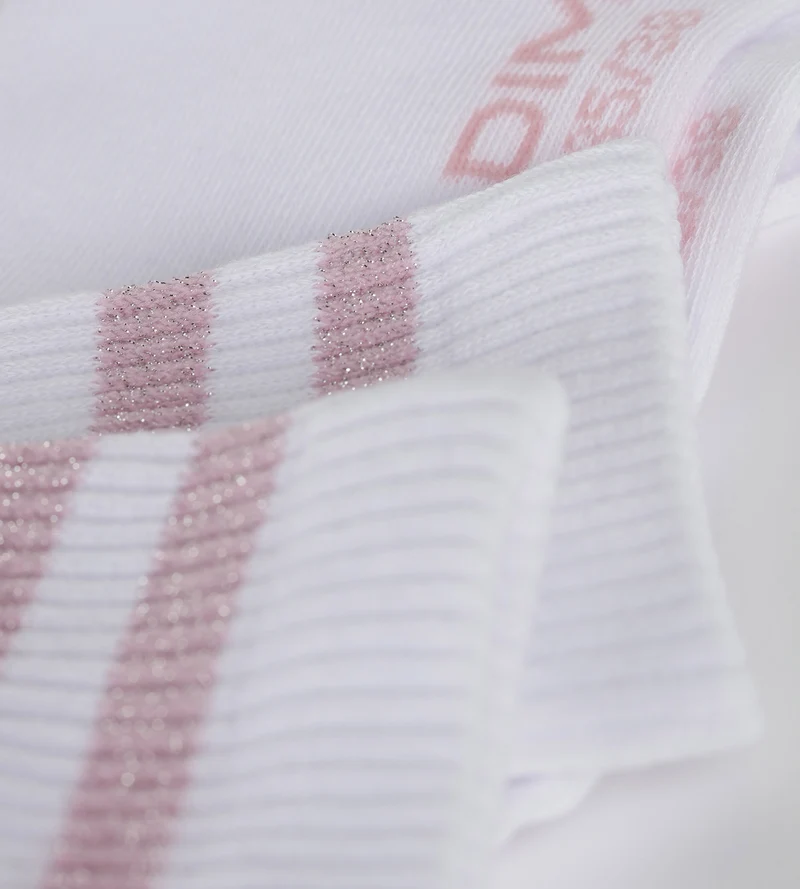 Socken aus gerippter Baumwolle Weiß und Lurex Rosa Dim Mode