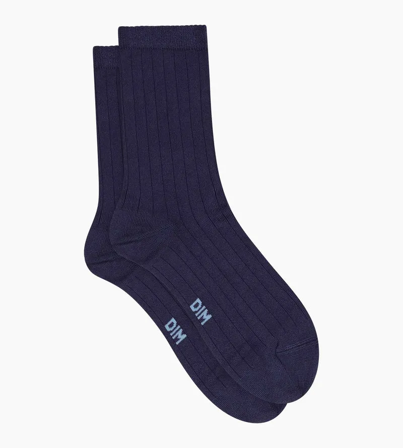 Rippstrick-Socken für Damen aus satinierter Baumwolle von Dim Mode in Blau