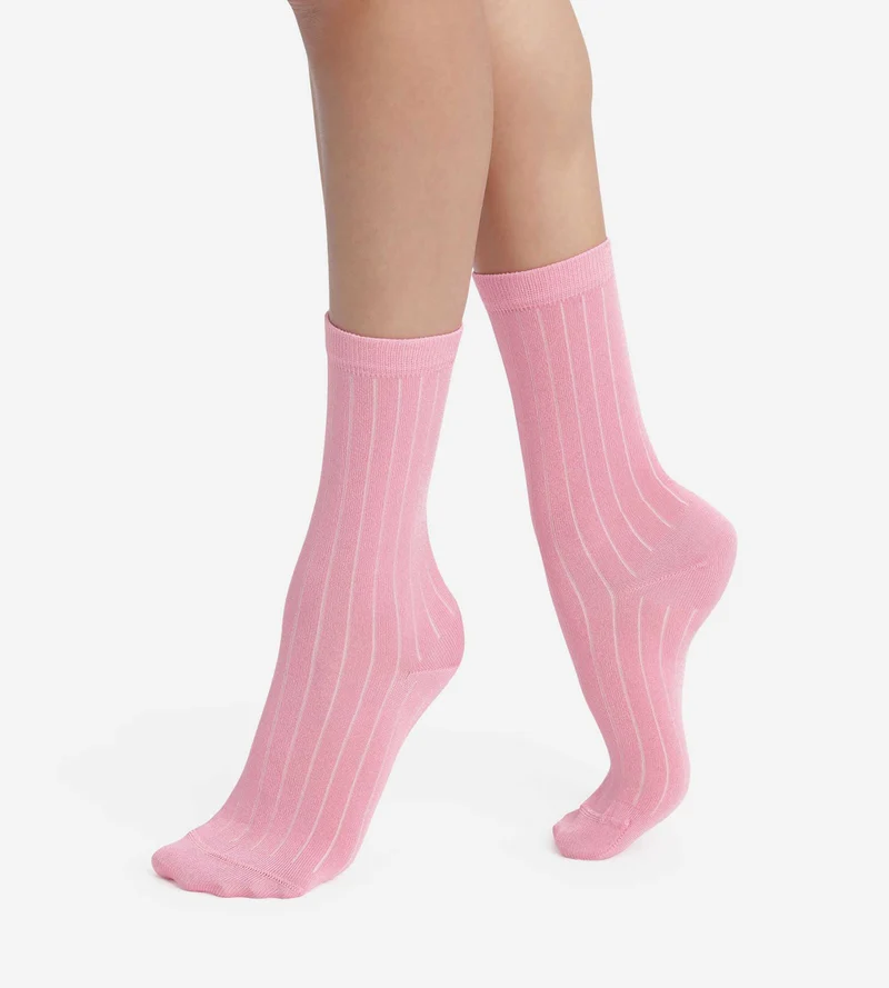 Rippstrick-Socken für Damen aus satinierter Baumwolle Mauve Dim Mode