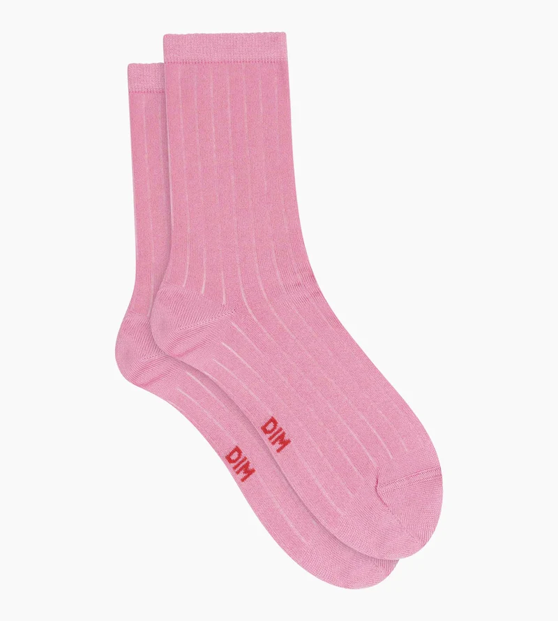 Rippstrick-Socken für Damen aus satinierter Baumwolle Mauve Dim Mode
