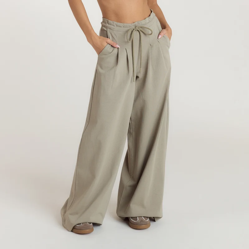 Pleated Wide-Leg Trousers - Thyme