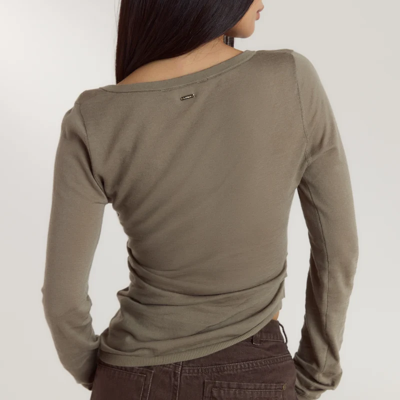 Asymmetric Fine Knit Top - Thyme