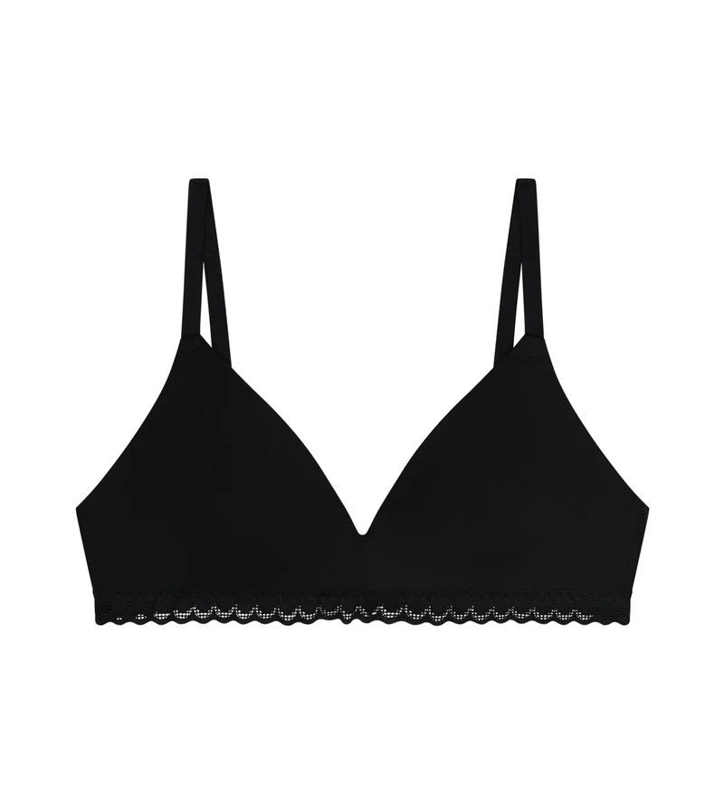 Mädchen-BH ohne Bügel aus Mikrofaser und Spitze Schwarz Daily