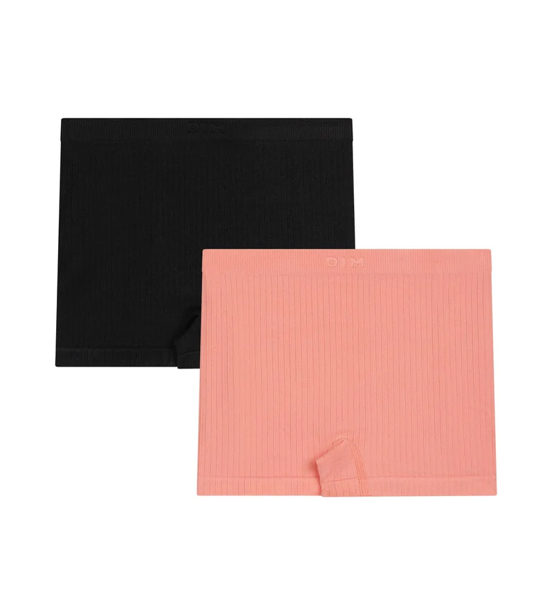 2er-Pack nahtlose Boxershorts für Mädchen aus Mikrofaser Schwarz Korallenrot Dim