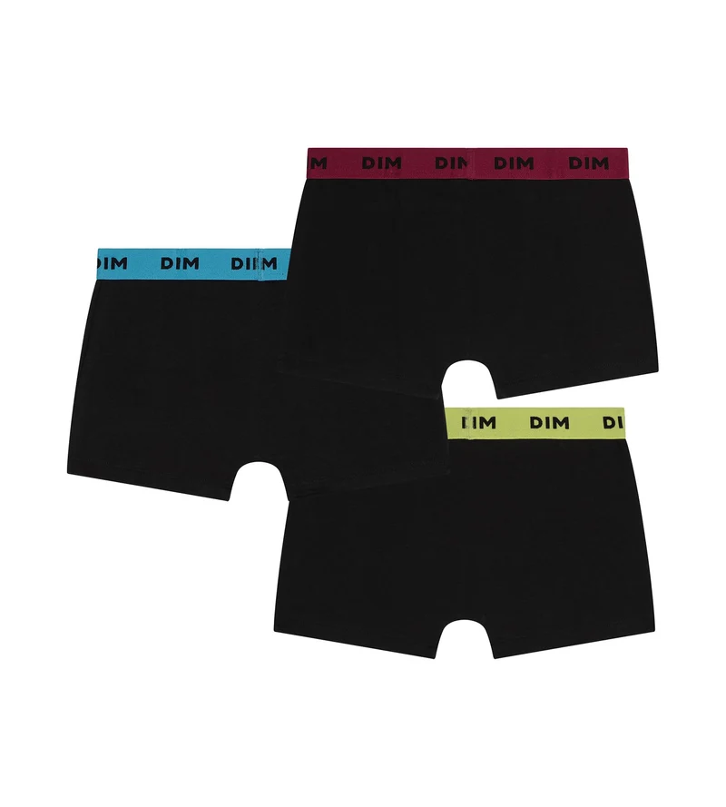 3er-Pack Herren-Boxershorts aus schwarzer Stretch-Baumwolle mit farbigem Bund in Zitronengelb Mix & Colors