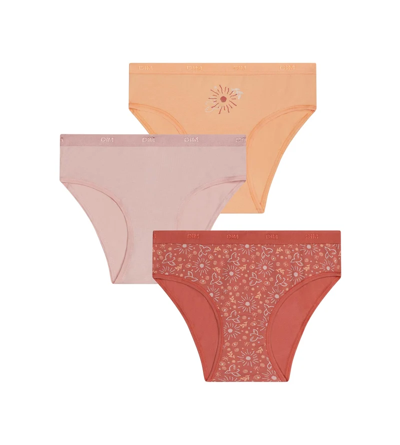 3er-Pack Slips für Mädchen aus Stretch-Baumwolle mit Sonnenmotiv von Les Pockets