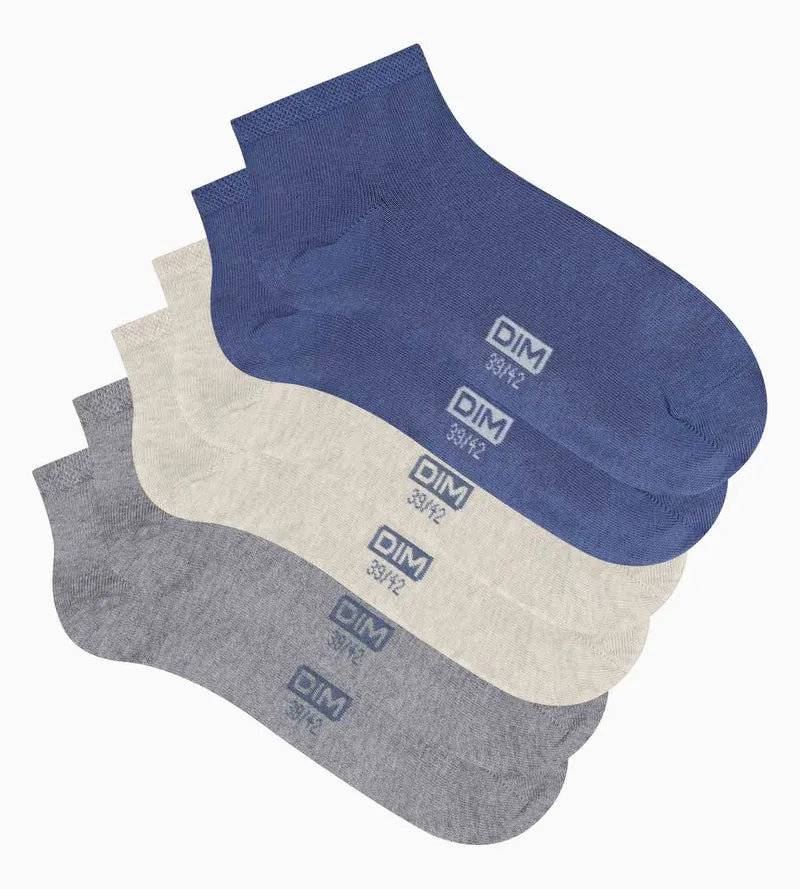 3er-Pack Herrensöckchen Blau Grau Beige Dim Coton
