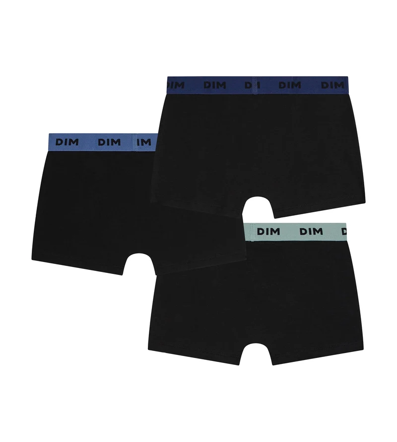 3er-Pack Boxershorts für Herren aus schwarzer Stretch-Baumwolle mit farbigem Bund Blau Lila Mix & Colors
