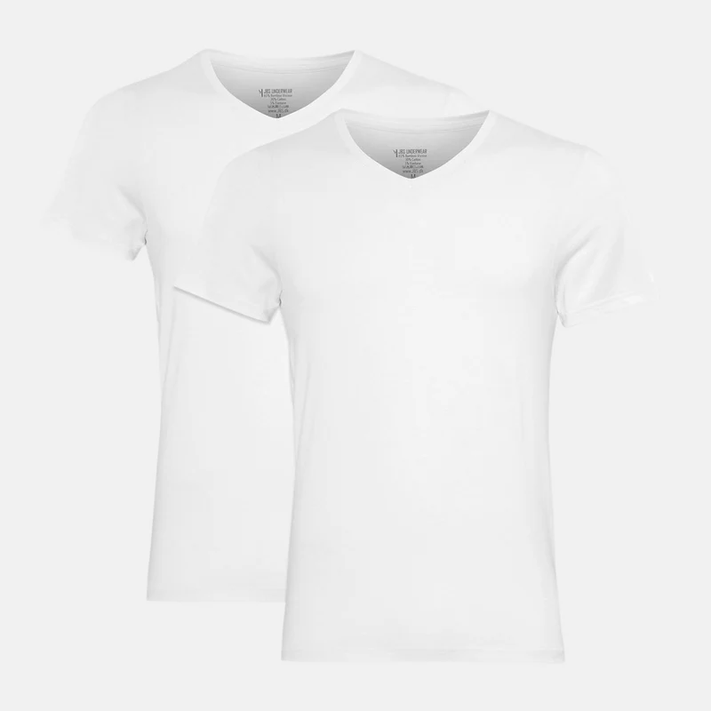 2er-Pack Weißes schmal geschnittenes Bambus-T-Shirt mit V-Ausschnitt