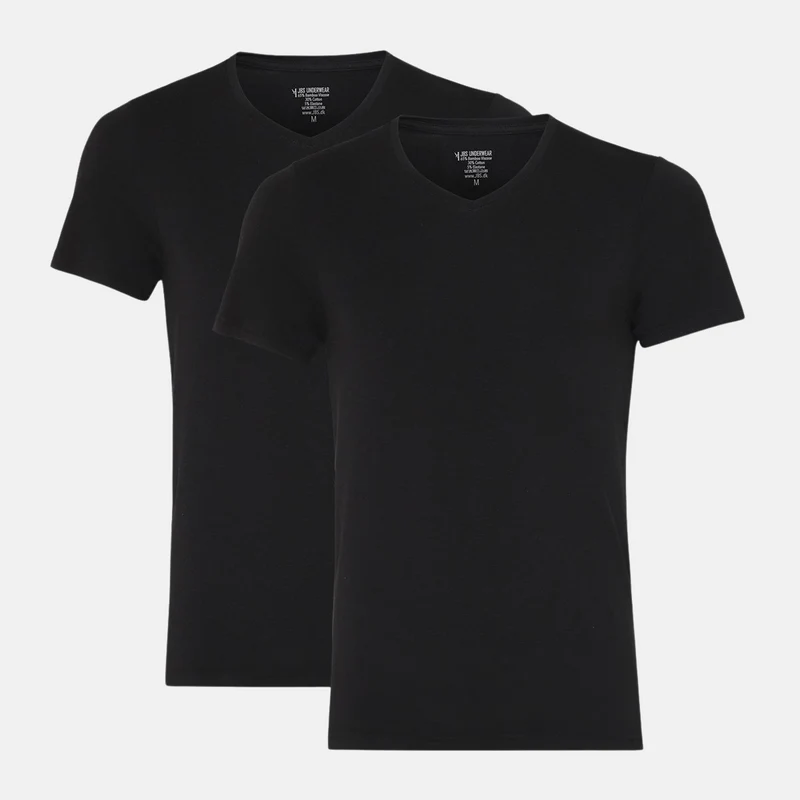 2er-Pack Schwarzes schmal geschnittenes Bambus-T-Shirt mit V-Ausschnitt