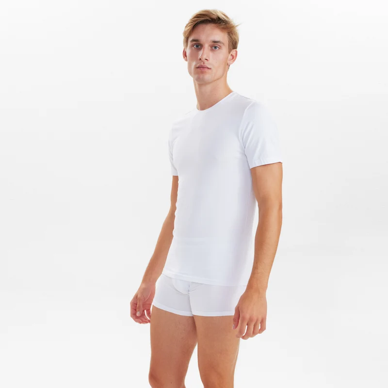 2er-Pack Weißes schmal geschnittenes Bambus-T-Shirt