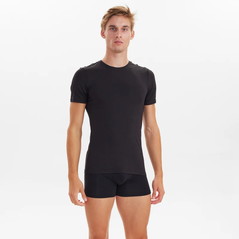 2er-Pack Schwarzes schmal geschnittenes Bambus-T-Shirt