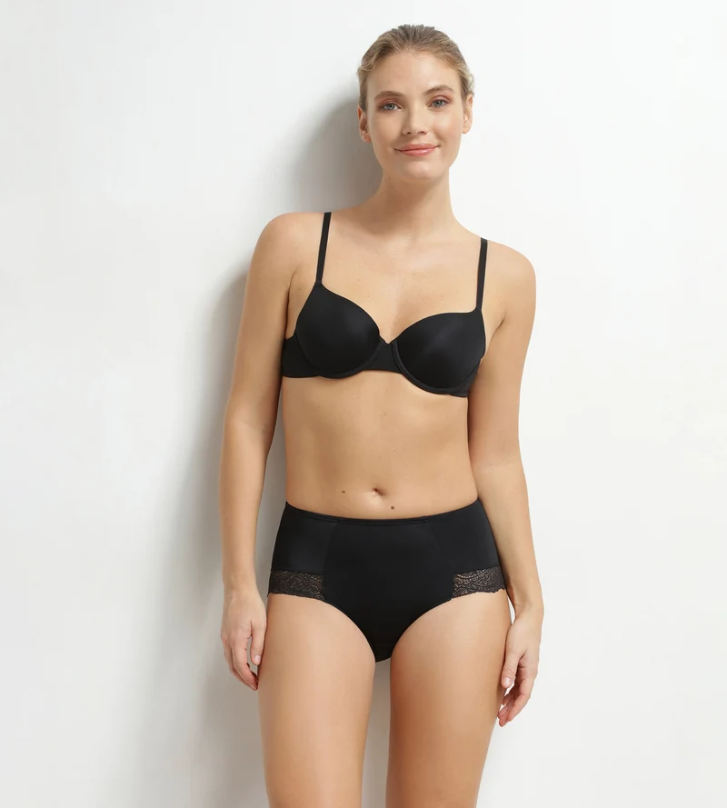 Hohe Miederhose aus schwarzer Spitze von Dim Silhouette Essentiel