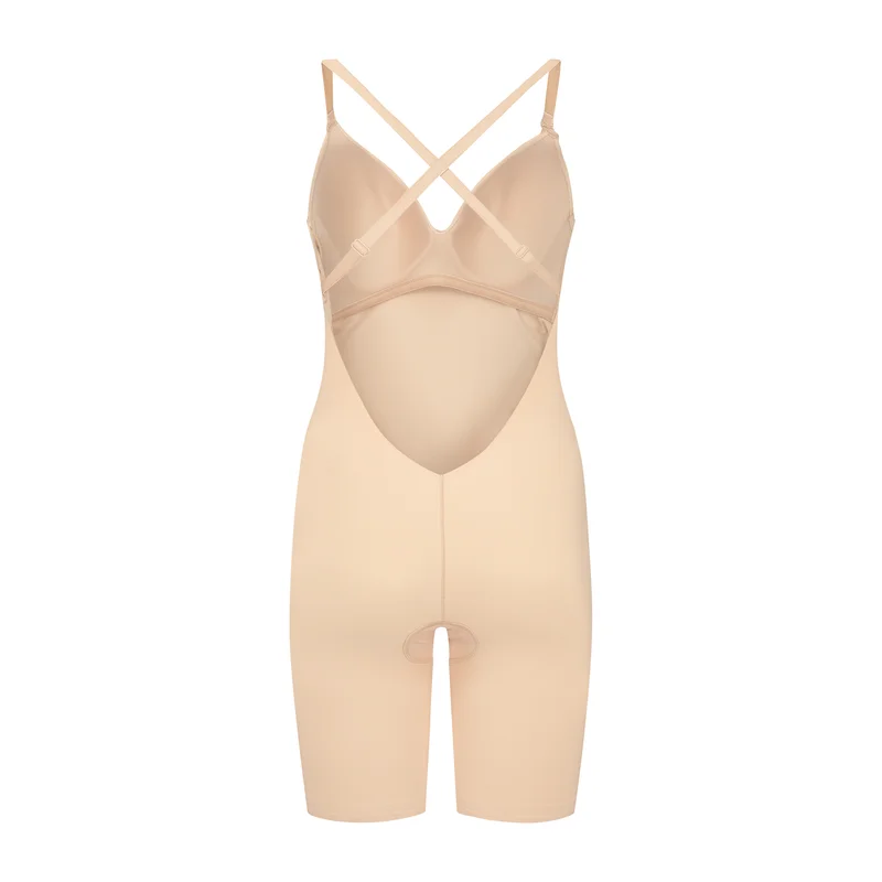 ByeBra – Shapewear mit tiefem Rückenausschnitt (leichte Stütze), kurzer, beigefarbener Body mit tiefem Rückenausschnitt