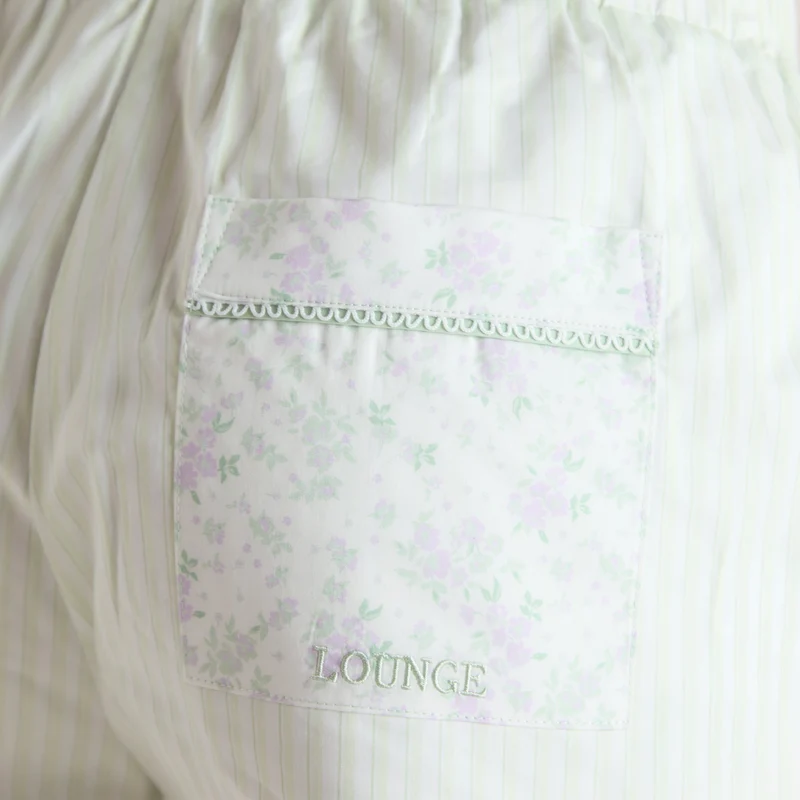 Bloom & Stripe Pyjama Shorts - Sage