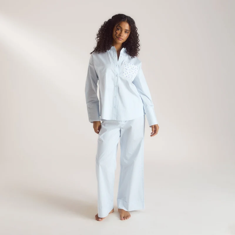 Bloom & Stripe Pyjama Shirt - Blue