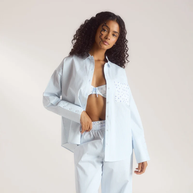 Bloom & Stripe Pyjama Shirt - Blue