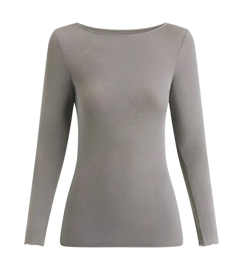 T-Shirt, Damen, Bootsausschnitt, grau Dim Thermal