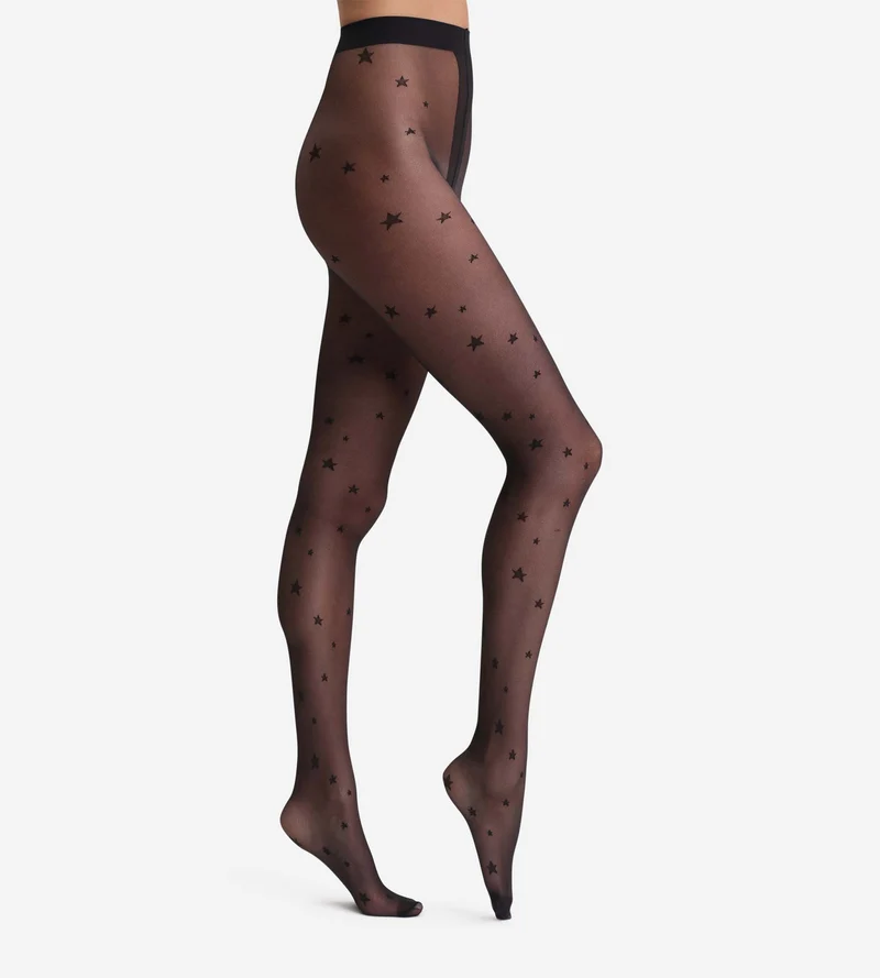 Schwarze transparente Strumpfhose mit Sternchenmuster Dim Style