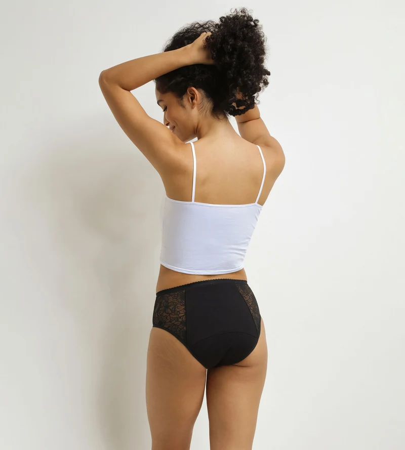 Menstruationshöschen sehr reichlicher Fluss schwarz mit Blumen Dim Protect