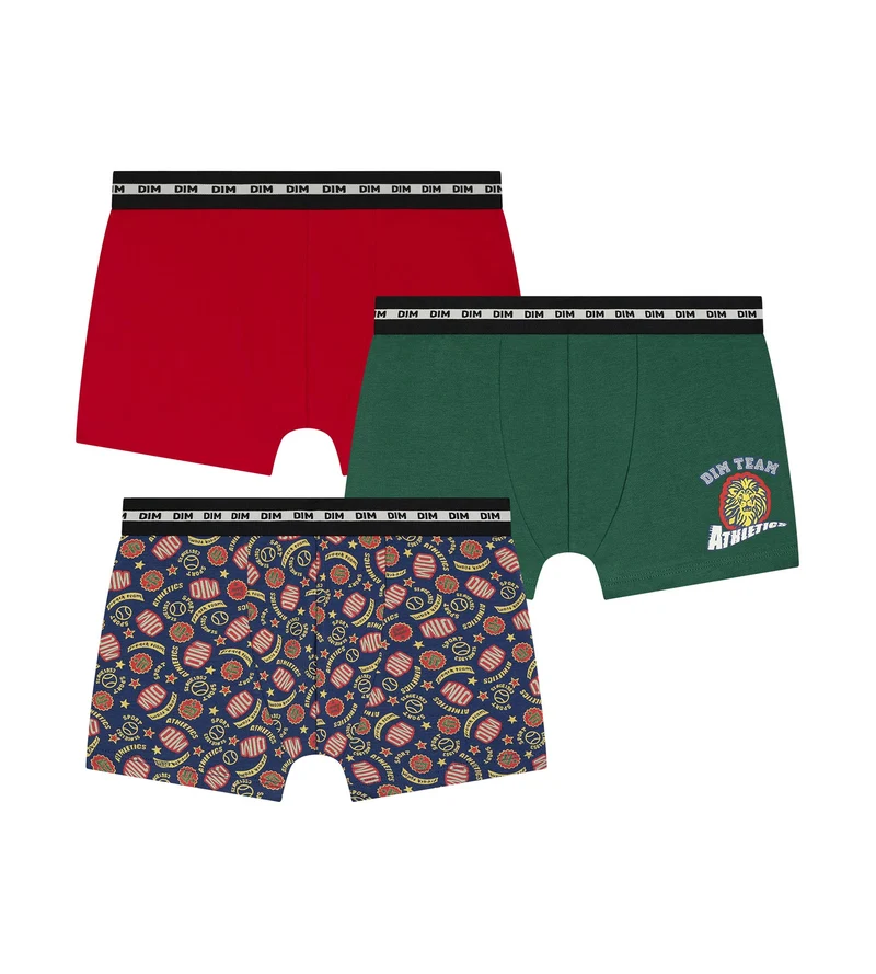 3er-Pack Boxershorts für Kinder in Rot und Grün mit Dim-Logo aus Stretch-Baumwolle