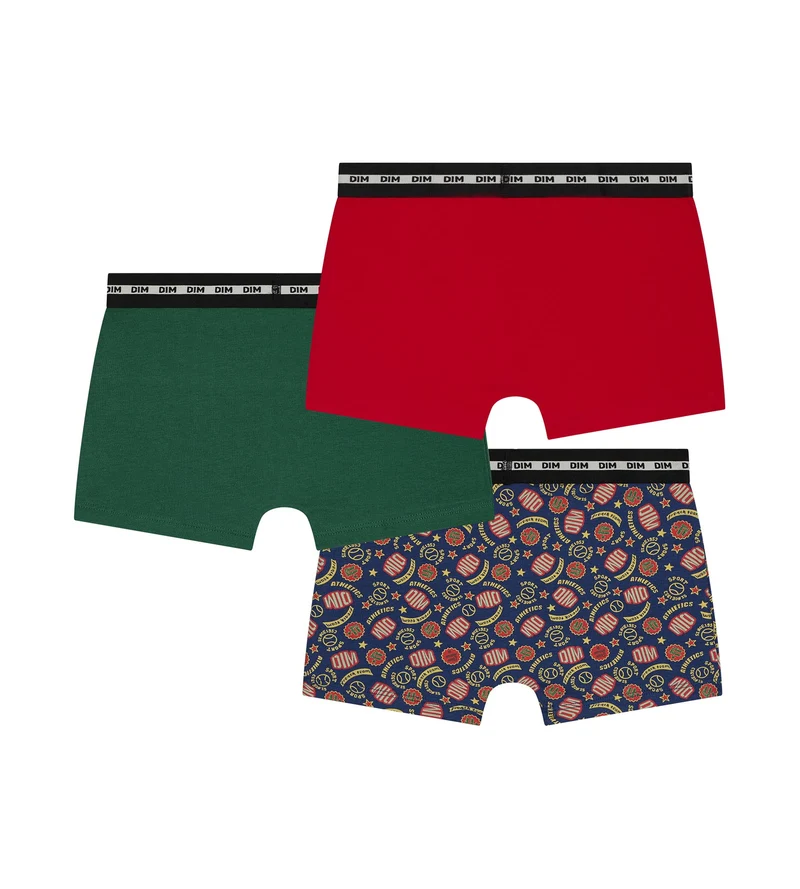 3er-Pack Boxershorts für Kinder in Rot und Grün mit Dim-Logo aus Stretch-Baumwolle