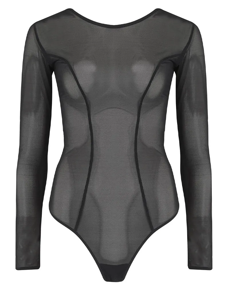 Pour Moi Make a Scene Long Sleeve Mesh Body Black