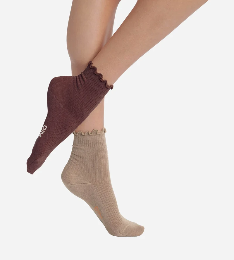 2er-Pack Damenstrümpfe mit Rüschen Taupe Café Dim Modal