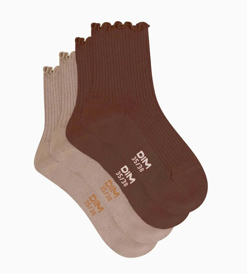 2er-Pack Damenstrümpfe mit Rüschen Taupe Café Dim Modal
