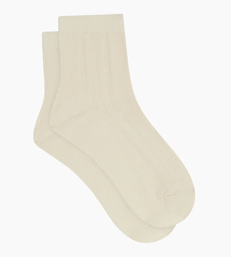 Damensocken aus Baumwoll-Pointelle in Elfenbein von Dim La Mode