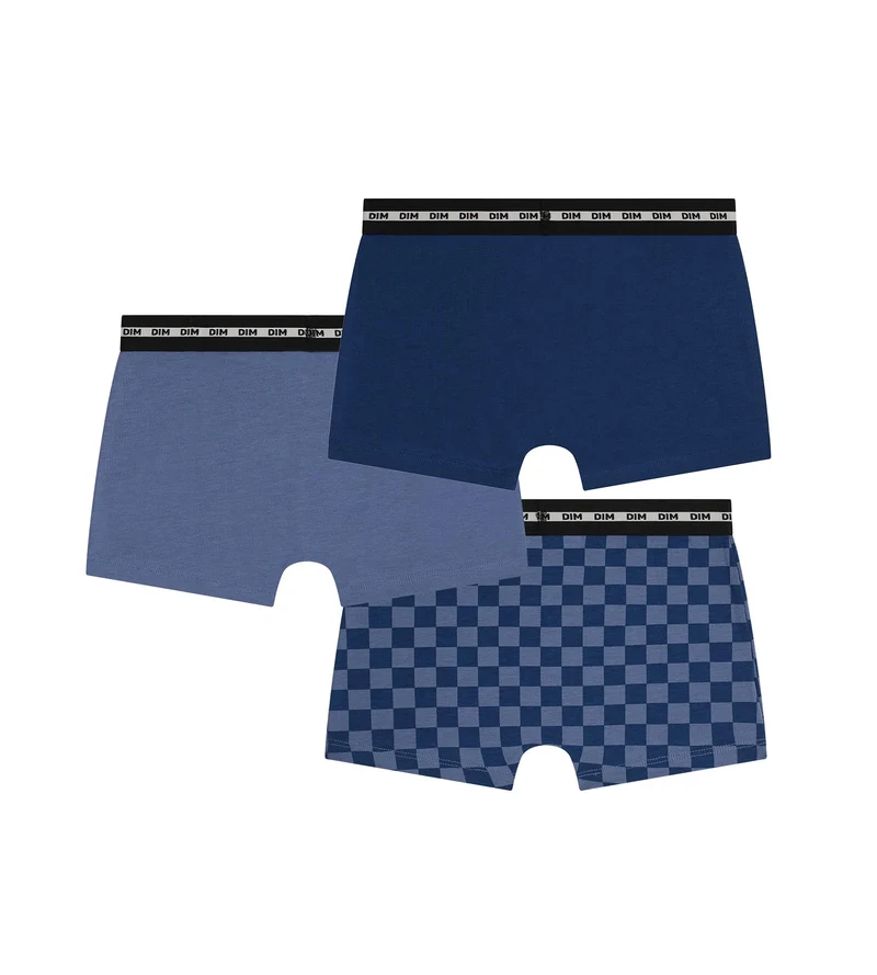3er-Pack Boxershorts für Kinder Damier Bleu Dim Coton Stretch