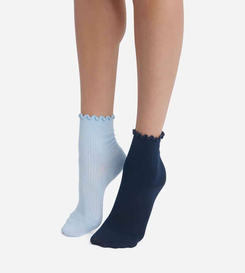 2er-Pack Damen-Socken mit Rüschen Marineblau Dim Modal