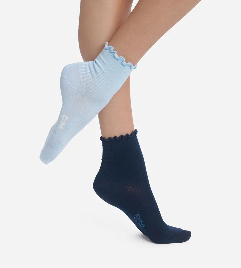 2er-Pack Damen-Socken mit Rüschen Marineblau Dim Modal