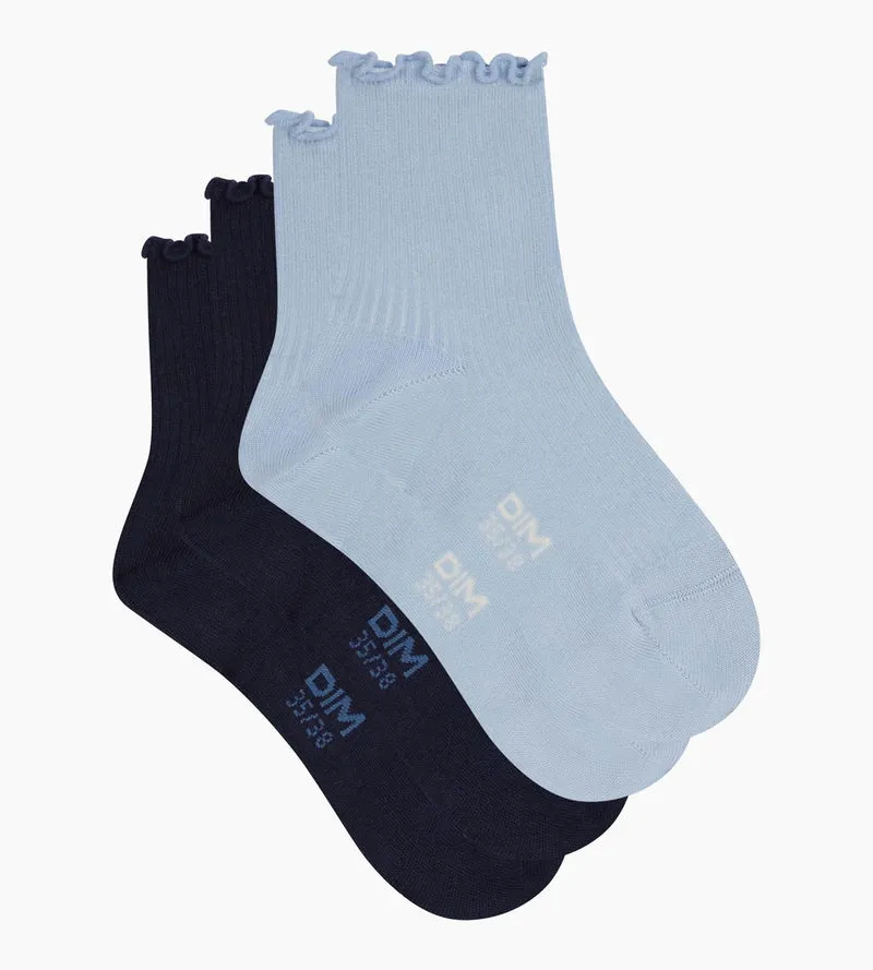 2er-Pack Damen-Socken mit Rüschen Marineblau Dim Modal