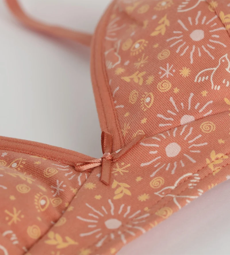 Stretch-BH für Mädchen aus Baumwolle in Ocker mit Blumenmuster von Les Pockets