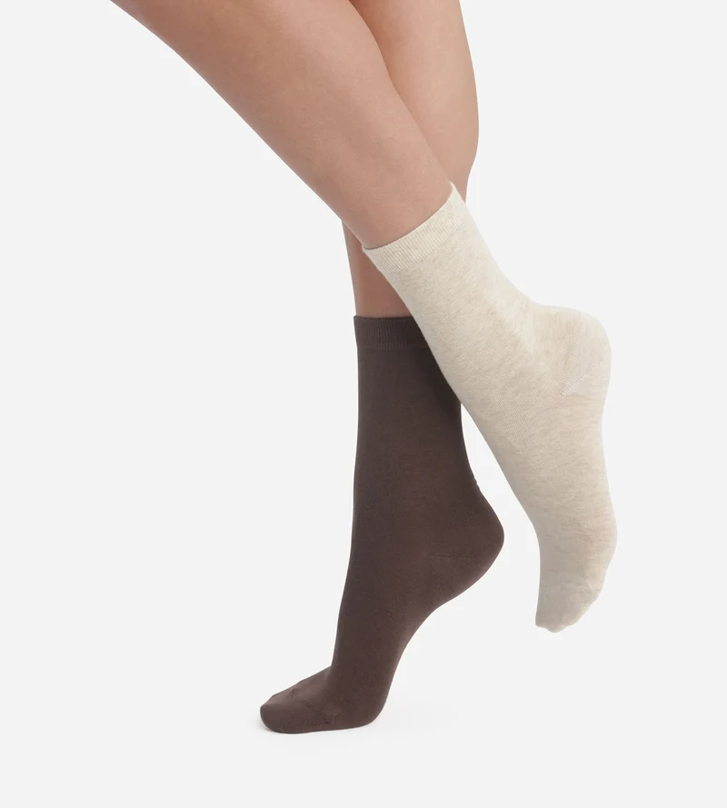 2er-Pack Damen-Socken Braun Beige Dim Baumwolle