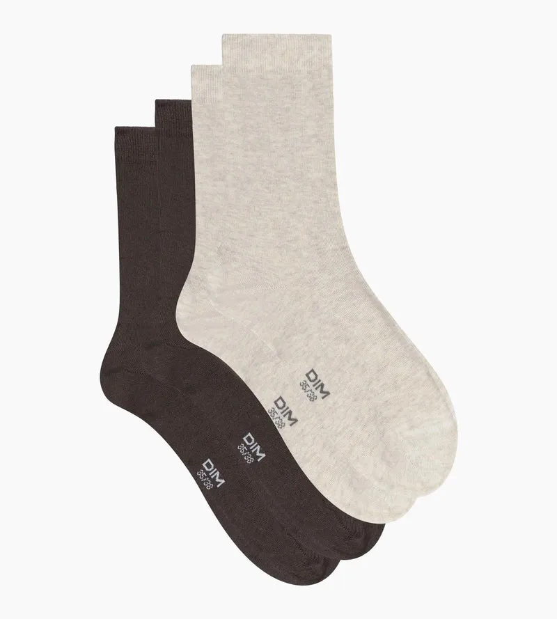 2er-Pack Damen-Socken Braun Beige Dim Baumwolle