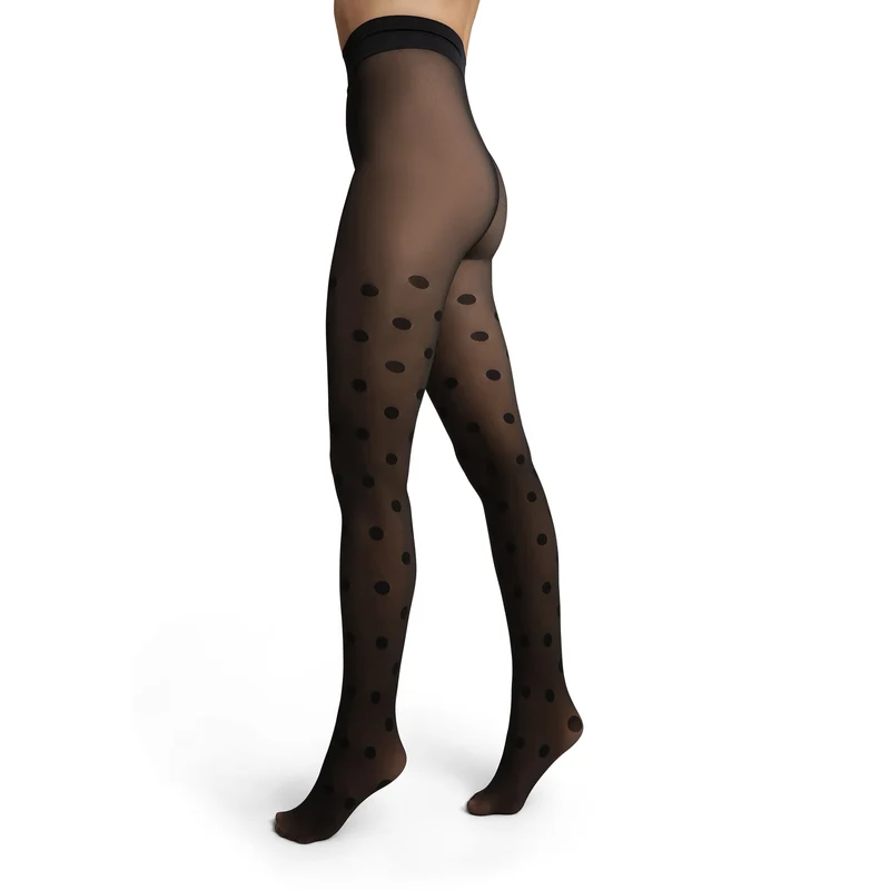 Warme Strumpfhose mit transparentem Effekt schwarz mit Punkten Thermo