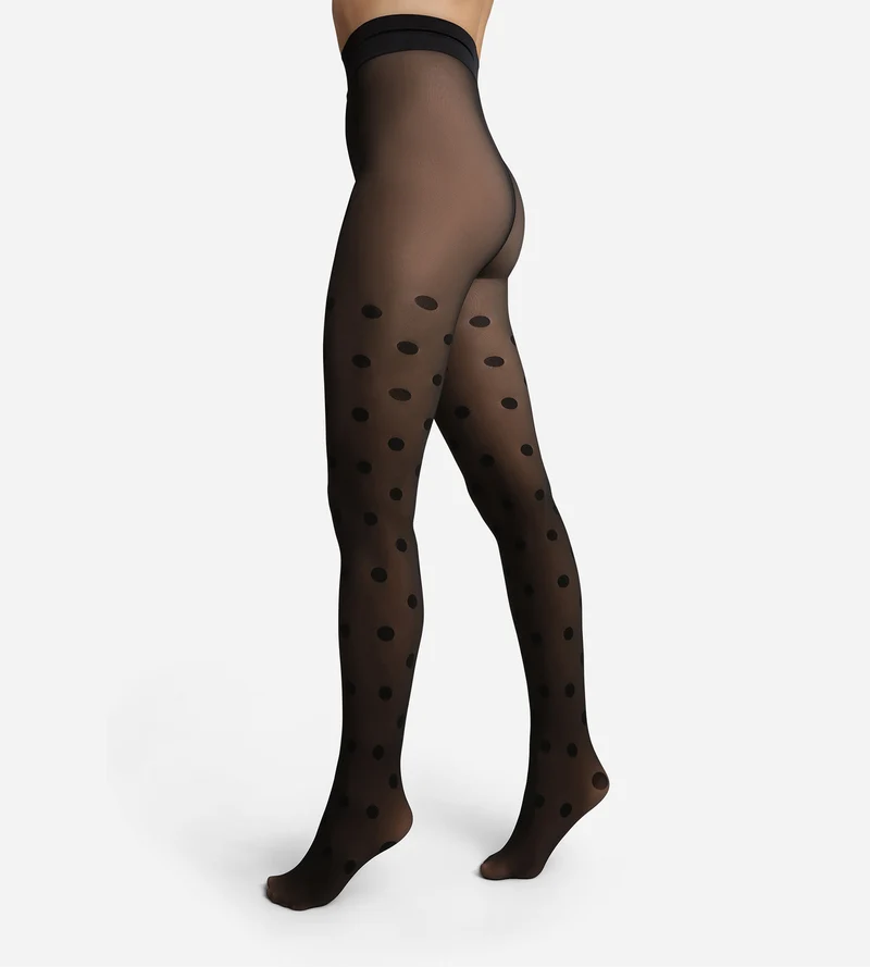 Warme Strumpfhose mit transparentem Effekt schwarz mit Punkten Thermo