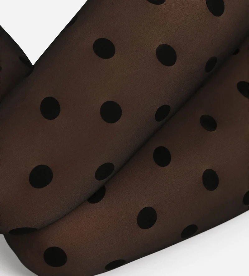 Warme Strumpfhose mit transparentem Effekt schwarz mit Punkten Thermo