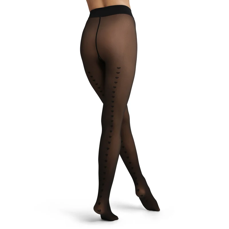 Warme Strumpfhose mit transparentem Effekt schwarz mit Herzchen Thermo