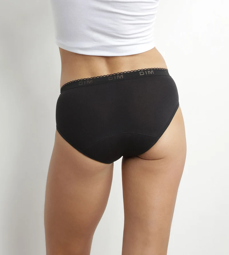 Waschbare Menstruationsunterhose aus Bio-Baumwolle Schwarz Sehr starke Blutung Dim Protect