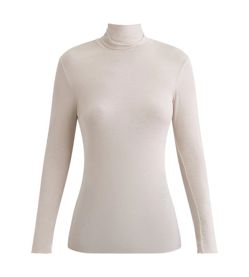 Damen-Thermal-T-Shirt mit hohem Kragen Beige Dim x Inès de la Fressange